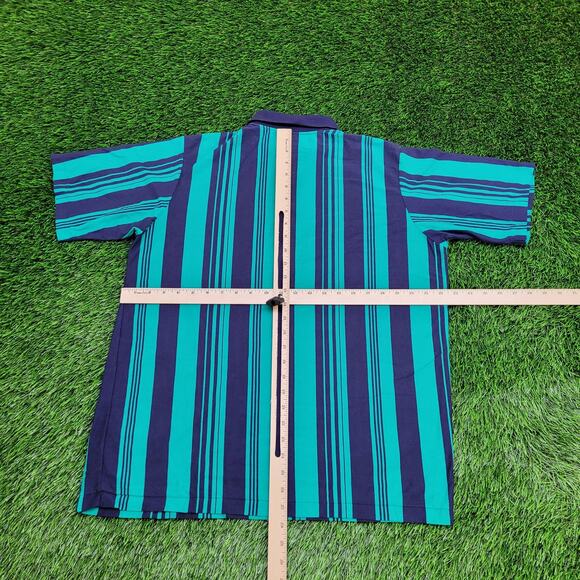 Vintage 90s Arnold-Palmer Stripes Polo Shirt Large 22x27 Blue Green - Picture 3 of 11